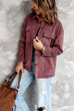 Red Pocketed Button Ribbed Textured Shacket