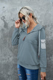 Half Zip Colorblock Pocket Patchwork Long Sleeve Hoodie