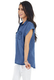 Short Sleeve Buttoned Denim Shirt with Pocket