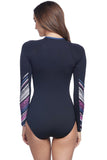 Long Sleeve Printed Zipper Surfing Rash Guard One Piece Swimsuit