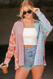 Pink Plaid Contrast Color Block Shirt