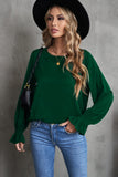 Crew Neck Ruffle Bubble Sleeve Top