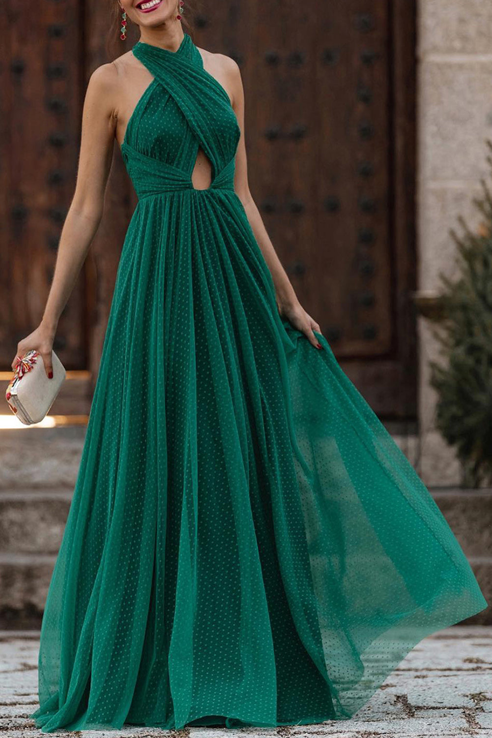 Fabulous Floral Criss Cross Halter Dress - Mint and Green - H&O