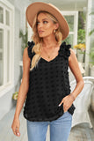 Swiss Dot Woven Sleeveless Top With Ruffled Straps