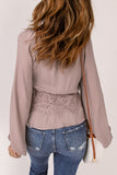 Surplice V Neck Lace Front Balloon Sleeve Blouse