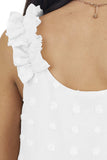 Swiss Dot Woven Sleeveless Top With Ruffled Straps