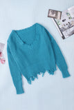 Sky Blue Tainted Love Cotton Distressed Sweater