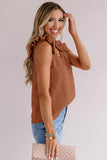 Swiss Dot Woven Sleeveless Top With Ruffled Straps