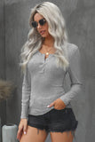 Scoop Neck Buttoned Front Long Sleeve Knitted Top