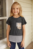 Sequins Pocket Splicing Stripes Girls’ T-shirt