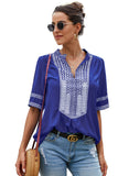 Elbow Length Sleeves Front Embroidery Blouse