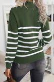 Striped Turtleneck Long Sleeve Sweater with Buttons