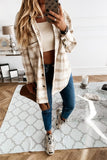 Khaki Plaid Pattern Buttoned Shirt Coat with Slits