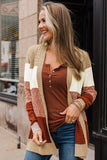 Color Block Long Sleeve Open Front Cardigan Sweater