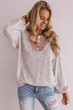 Button Contrast Puff Sleeve Blouse