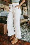 Drawstring Waist Crinkled Wide Leg Pants