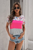 Floral Print Splicing Colorblock Tee