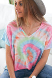 Tie-dye Short Sleeve V Neck T-Shirt