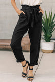 Paper Bag Elastic Waistband Casual Pants