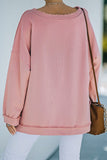 Pink Frayed Trim Side Slit Loose Sweatshirt