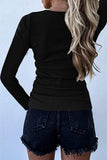 Scoop Neck Buttoned Front Long Sleeve Knitted Top