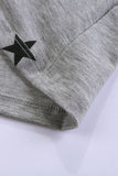 V Neck Stars Print Gray T-shirt