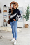 Striped Turtleneck Long Sleeve Sweater with Buttons