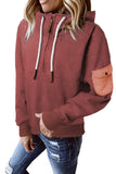 Half Zip Colorblock Pocket Patchwork Long Sleeve Hoodie