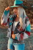 Aztec Print Frayed Hem Denim Jacket