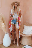 Multicolor Kimono Sleeve Floral Print Graceful Cover Up