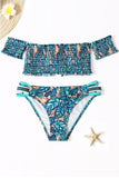 Tropical Printed Sleeve Smocked Two-Piece Swimsuit