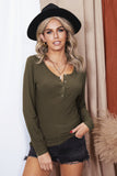 Scoop Neck Buttoned Front Long Sleeve Knitted Top