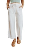 Drawstring Waist Crinkled Wide Leg Pants