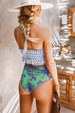 Flag Print High Waist Printed Smocked Bikini