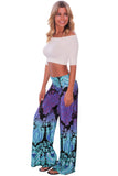 Aqua and Purple Printed Palazzo Pants