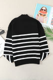 Striped Turtleneck Long Sleeve Sweater with Buttons