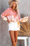 Tie Dye Print Lace-up Buttoned Henley Top