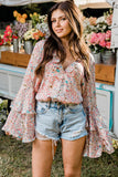 Tiered Ruffled Bell Sleeve Floral Bodysuit