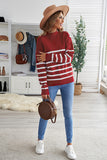 Striped Turtleneck Long Sleeve Sweater with Buttons