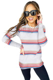 Stripe Print Crew Neck Long Sleeve Top