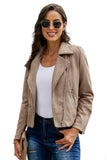 Khaki Zipped Notch Collar Short Jacket