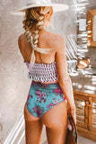 Flag Print High Waist Printed Smocked Bikini