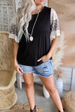 Black Ribbed Leopard Bell Sleeve Top