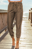 Brown Elastic Waist Jogger Pants with Pockets