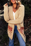 Beige Boho Inspired Geometric Aztec Pattern Knit Cardigan