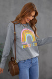 Rainbow Letter Print Crew Neck Graphic Sweatshirt