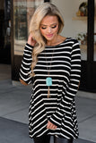 Stripe Elbow Patch Button Back Tunic Top