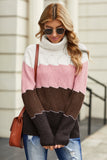 Turtle Neck Color Block Fluffy Twist Sweater