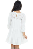 Eyelet Lace Yoke Mini Dress with 3/4 Bubble Sleeves