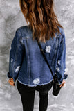 Snowflake Plaid Patchwork Distressed Denim Jacket